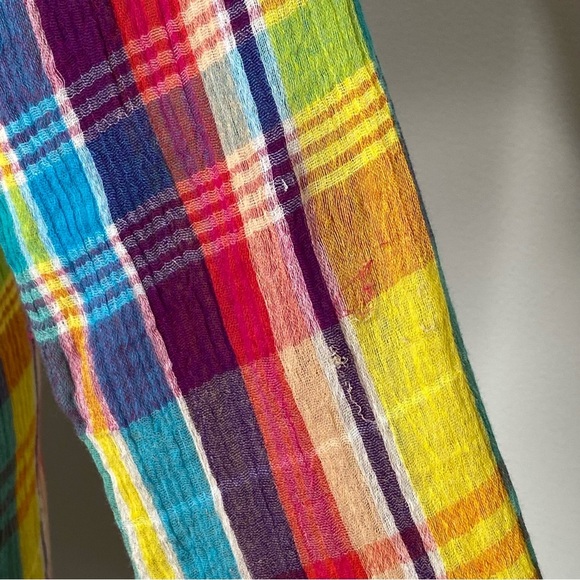Soft Surroundings Kona Shores Rainbow Plaid Gauze Cotton Button Up Shirt - Picture 7 of 11